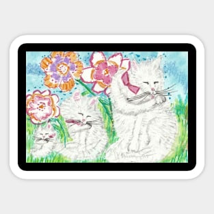 Cat  family  bath time  art Sticker